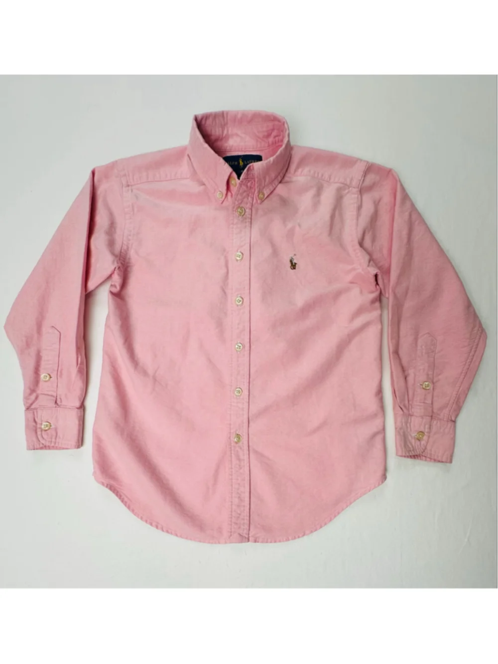 Ralph Lauren Boys Size 8 Pink Oxford Shirt Multicolor Pony Long Sleeve Preppy